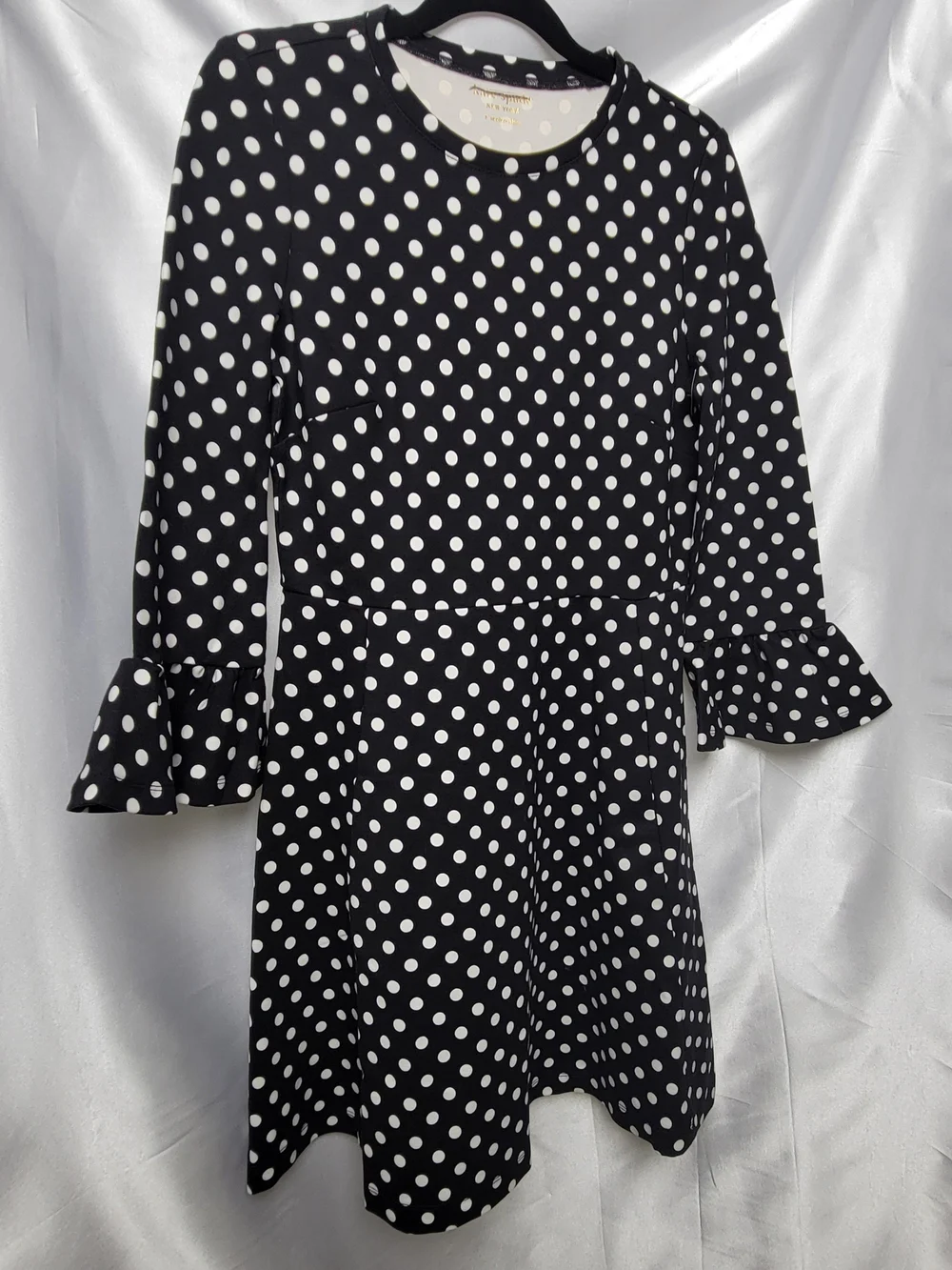 Kate Spade New York Polka Dot Fit & Flare Dress Bell Sleeve Black White S